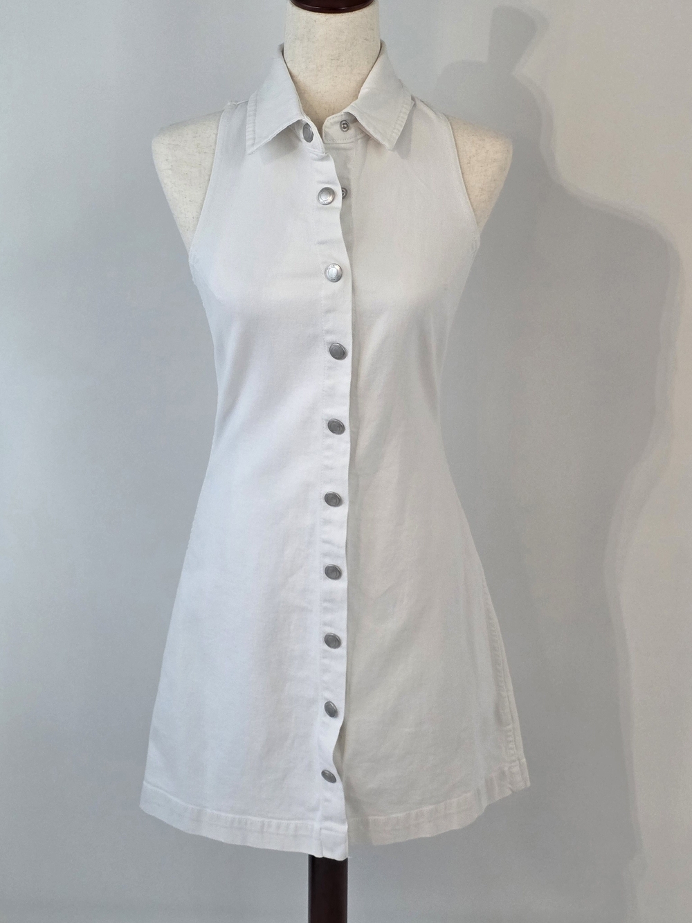 DL1961 White Denim Button-Front Collar Sleeveless Payton Mini Dress Size XSmall